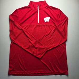 Colosseum Wisconsin Badgers Mens Quarter Zip Pullover Athletic Shirt Red Large